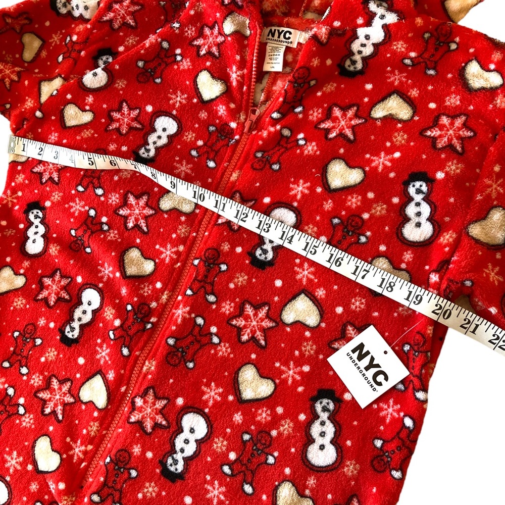 NYC underground adult Christmas pajama onesie one piece zip up hooded size L/XL - Picture 15 of 16
